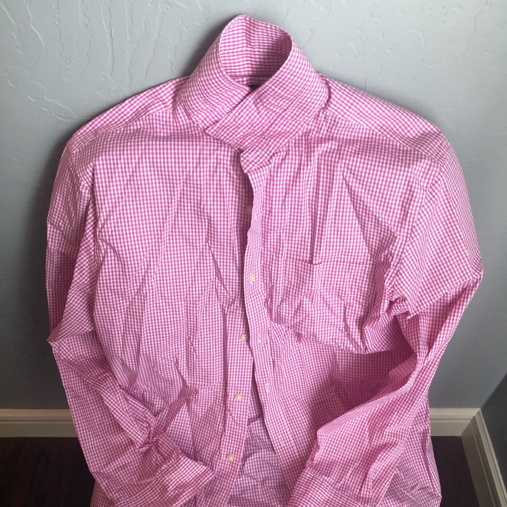 Men’s pink & white Banana Republic dress shirt 17